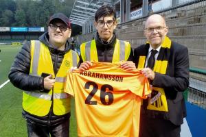 Cambrian RC member Adam (left) and Oswestry RC friend Oli who was the proud recipient of a BK Hacken shirt donated by their Chairman Anders Billström (right)